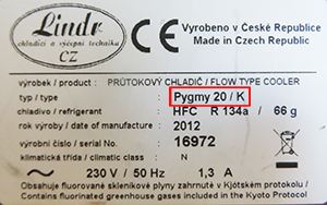 PYGMY 20/K - vyrobni stitek